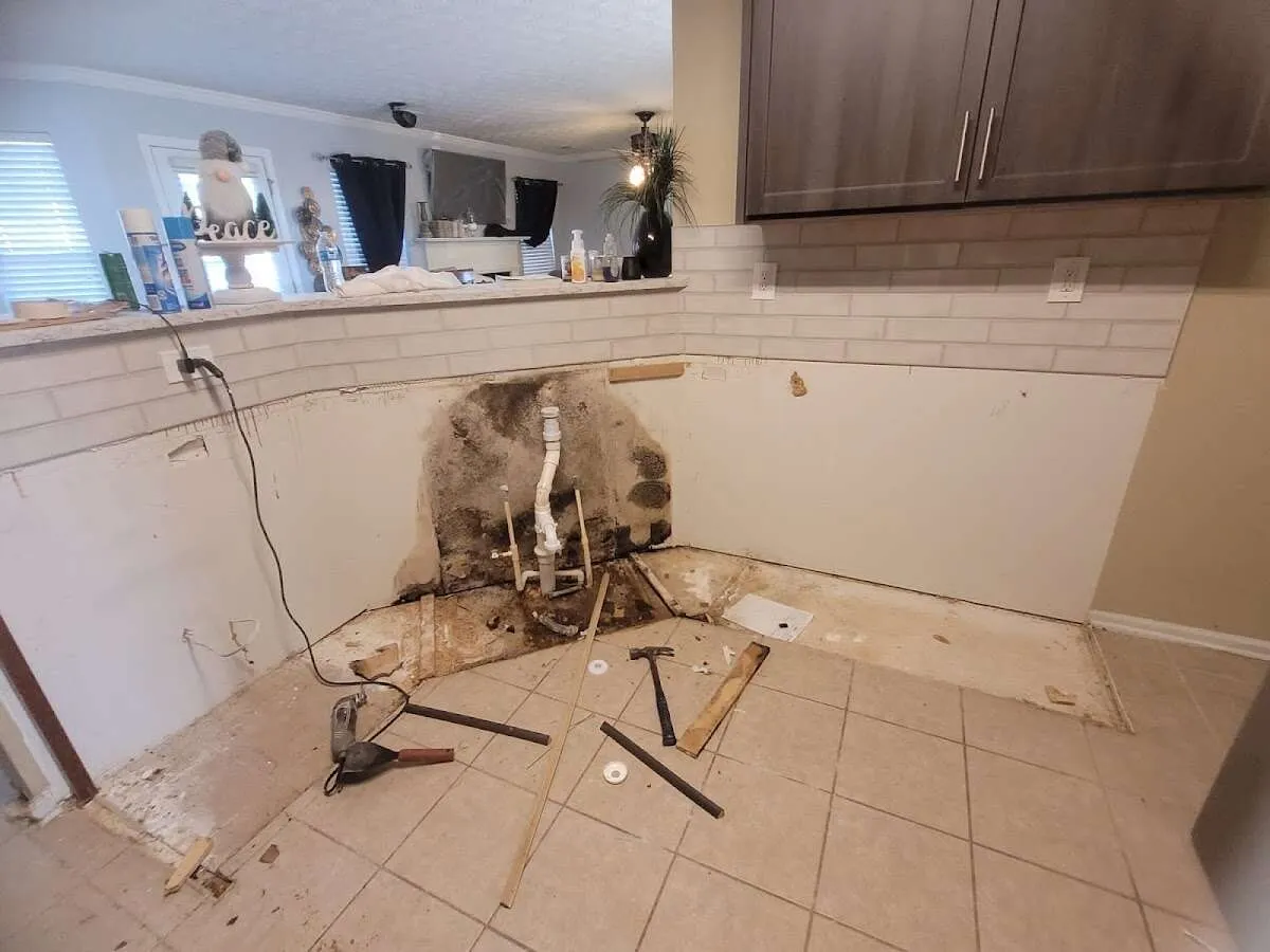 Mold behind wall with plumbing during Flood Damage Cleanup in Boston